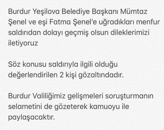 Yeşilova ilçe Belediye Başkanı saldırı İçişlerinden son dakika açıklaması