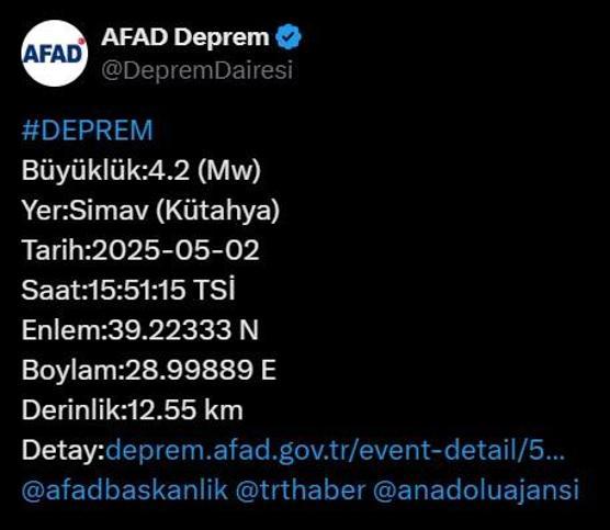 Kütahyada bir deprem daha AFADdan son dakika açıklaması