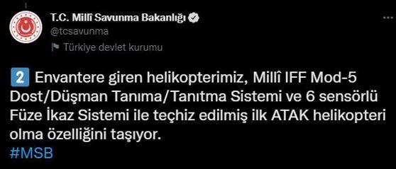 MSB, ilk olma özelliğini taşıyor diyerek paylaştı 57. ATAK helikopteri envantere girdi