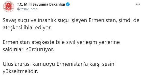 Son dakika... MSBden uluslararası kamuoyu Ermenistan çağrısı