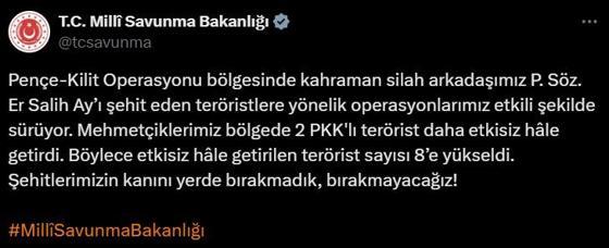 Askerimizi şehit eden teröristlere operasyon 8 PKKlı etkisiz hale getirildi