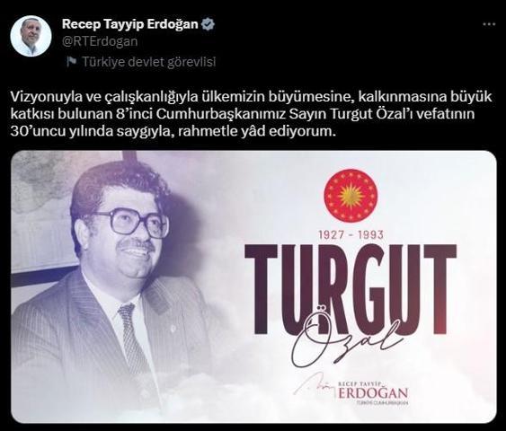 Cumhurbaşkanı Erdoğan, ölümünün 30. yılında Turgut Özalı andı