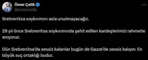 AK Partili Çelikten Srebrenitsa soykırımı paylaşımı