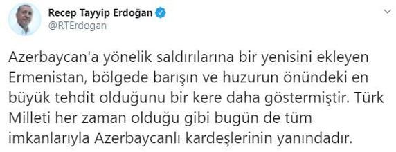 Son dakika... Cumhurbaşkanı Erdoğandan Azerbaycana destek mesajı