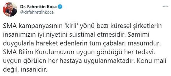 Son dakika... Bakan Kocadan SMA hastalarına yönelik kampanyalara ilişkin açıklama