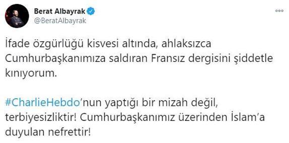 Son dakika... Bakan Albayraktan Charlie Hebdo’nun skandal paylaşımına tepki