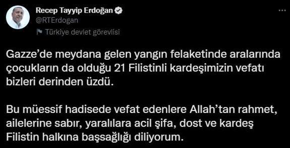 Gazzedeki yangınla ilgili Cumhurbaşkanı Erdoğandan taziye