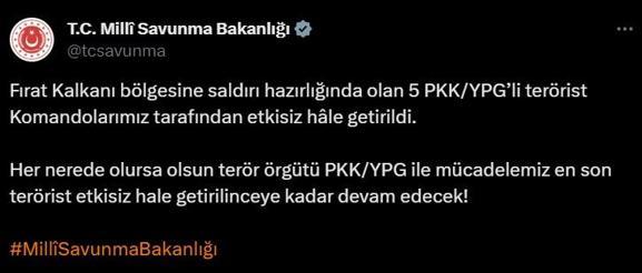 Saldırı hazırlığındaki 5 PKKlı etkisiz hale getirildi