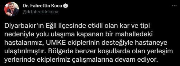 Bakan Koca: Yolu ulaşıma kapanan hastalarımız, hastaneye ulaştırıldı