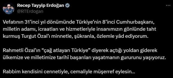 Erdoğandan Turgut Özal mesajı