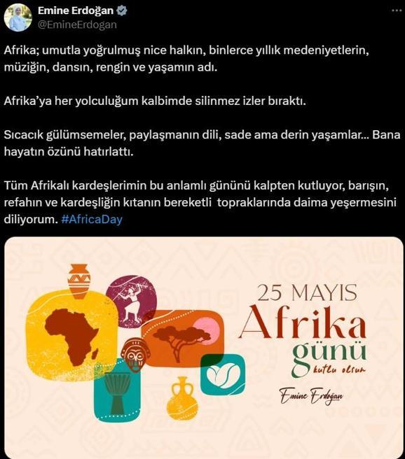 Emine Erdoğandan 25 Mayıs Afrika Gününe ilişkin paylaşım