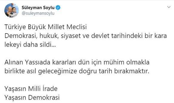 Son dakika... İçişleri Bakanı Soylu: TBMM, kara lekeyi sildi