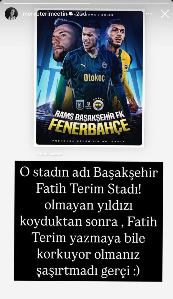 Fatih Terimin kızı Merveden Fenerbahçeye olay gönderme Korkuyor olmanız şaşırtmadı
