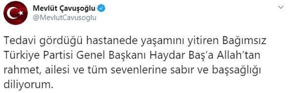 Bakan Çavuşoğlundan Haydar Baş için taziye mesajı