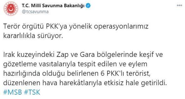 Son dakika... Zap ve Garada 6 PKKlı etkisiz hale getirildi