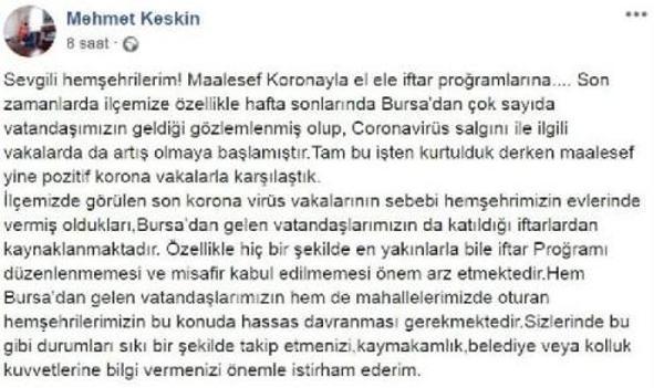 Son dakika: Belediye başkanından flaş açıklama: Son vakalar iftar kaynaklı