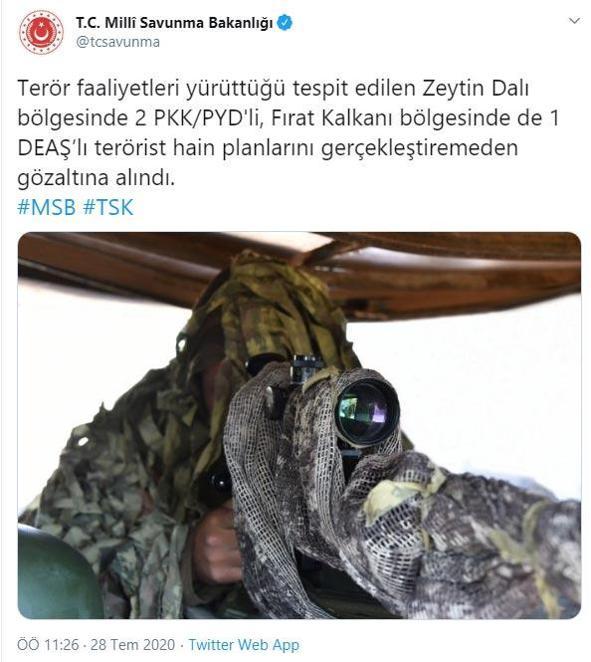 Son dakika...  MSB duyurdu 3 terörist gözaltına alındı