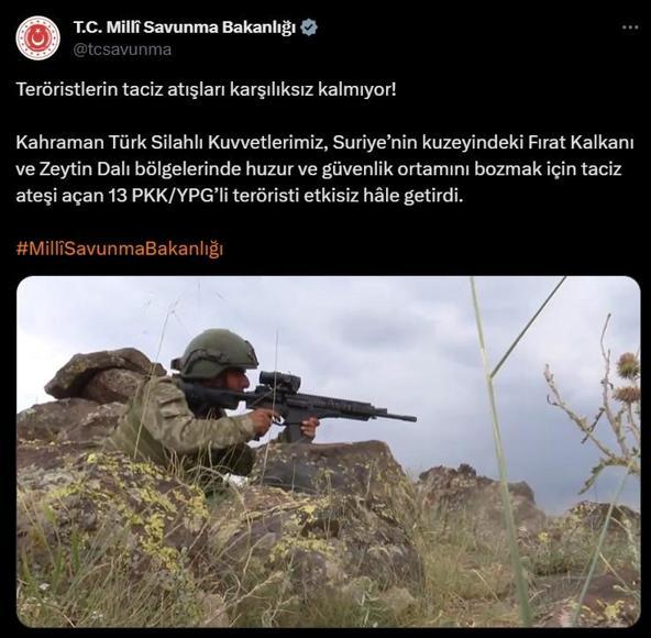 İki bölgede 13 PKKlı terörist etkisiz hale getirildi