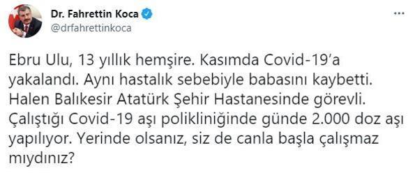 Bakan Kocadan Ebru hemşire paylaşımı