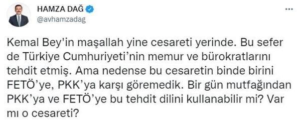 AK Partiden Kılıçdaroğluna sert tepki: Açıkça devlet memurlarını tehdit ediyor