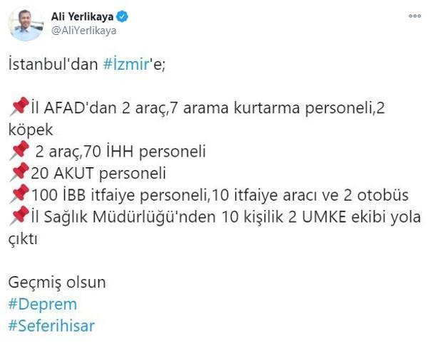 İstanbul Valiliği, İzmire yardım ve destek personeli yolladı