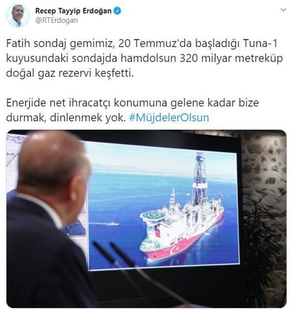 Doğal gaz müjdesi sonrası Cumhurbaşkanı Erdoğandan flaş paylaşım