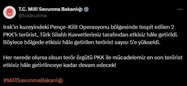 Pençe Kilit bölgesinde 5 PKKlı terörist etkisiz hale getirildi