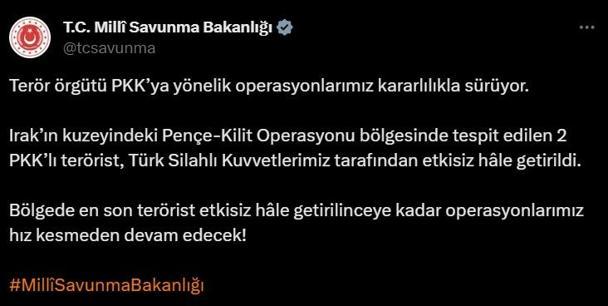 Pençe-Kilit bölgesinde 2 PKK’lı terörist  etkisiz hale getirildi