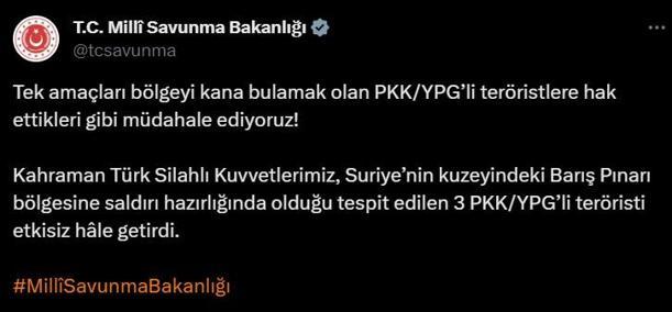 Barış Pınarına saldırı hazırlığında PKKlılara operasyon