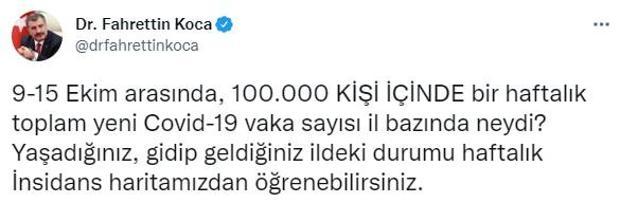 Son dakika... Bakan Koca haritayı paylaştı İşte il il vaka durumu