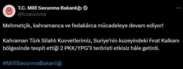 Fırat Kalkanı bölgesinde 2 terörist etkisiz hale getirildi