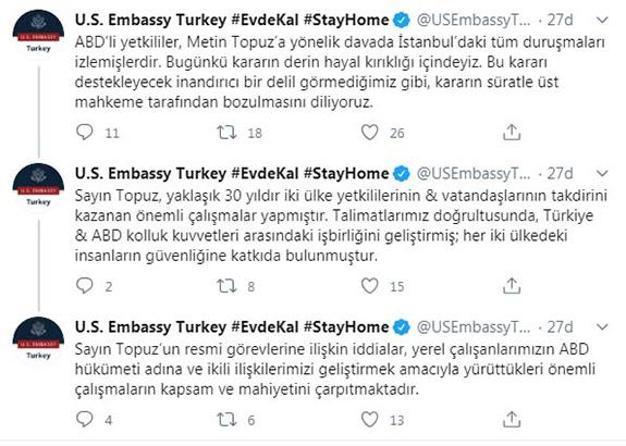 Son dakika: ABDnin Ankara Büyükelçiliğinden Metin Topuz açıklaması