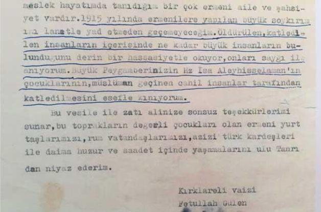FETÖ 1965de sözde Ermeni soykırımını tanımış