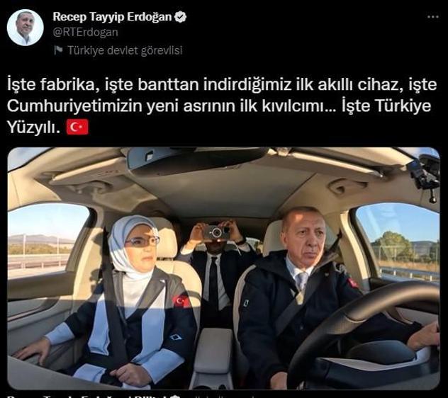 Cumhurbaşkanı Erdoğandan Togg paylaşımı: Cumhuriyetimizin yeni asrının ilk kıvılcımı