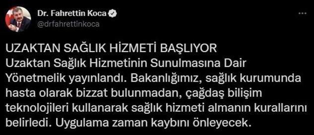 Bakan Kocadan uzaktan sağlık hizmeti açıklaması