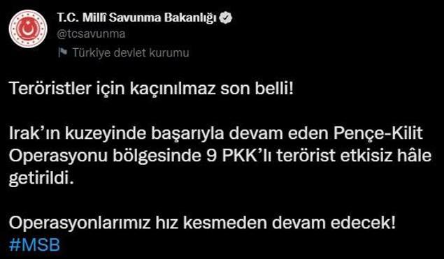 Pençe-Kilit bölgesinde 9 PKKlı etkisiz hale getirildi