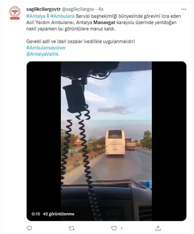 Antalya’da tur midibüsü şoförü ambulansa yol vermedi