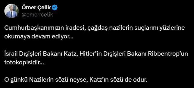 İsrailli Bakan Katza AK Partiden tepki: O günkü Nazilerin sözü neyse, Katz’ın sözü de odur