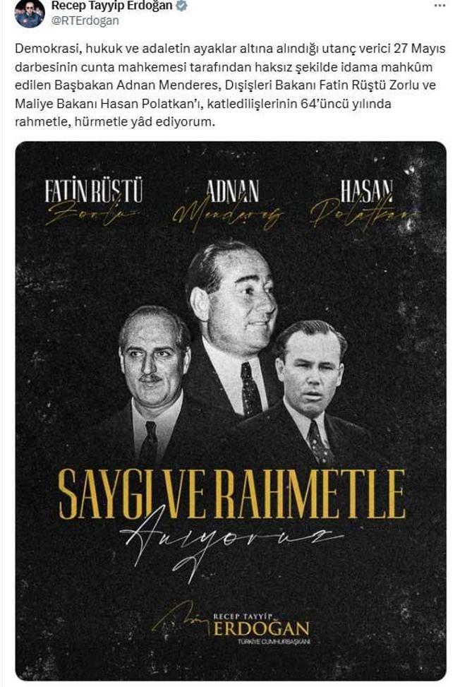 Cumhurbaşkanı Erdoğandan 27 Mayıs paylaşımı