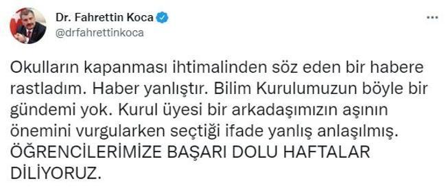 Son dakika haberler: Bakan Kocadan okullar kapanabilir iddiasına yanıt