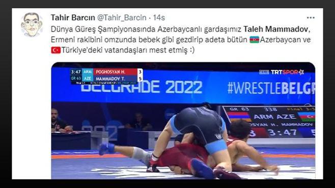 Azeri güreşçi Taleh Mammadov, Ermeni rakibi Hrachya Poghosyanı tuttu, kaldırdı, yere vurdu