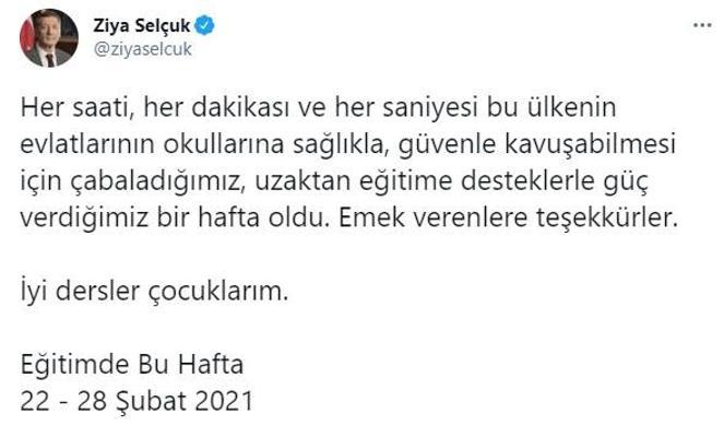 Milli Eğitim Bakanından son dakika yüz yüze eğitim paylaşımı Velilere flaş çağrı