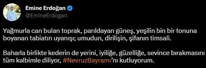 Emine Erdoğandan Nevruz Bayramı mesajı