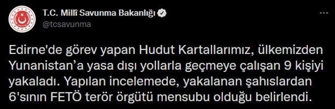 MSB: Yunanistana yasa dışı yollarla geçmeye çalışan 9 kişi yakalandı