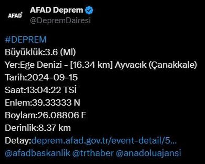 Ege Denizinde deprem AFAD ve Kandilliden peş peşe açıklamalar