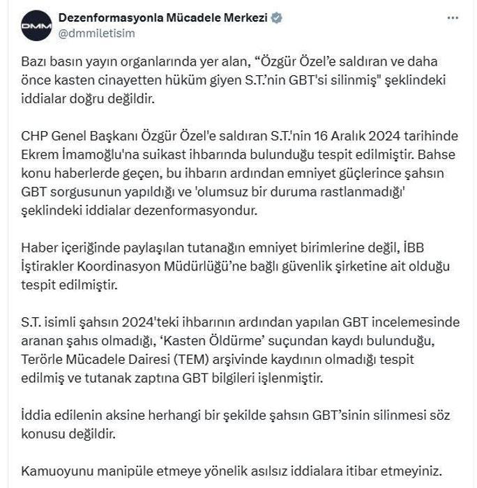 Özgür Özele saldıran Selçuk Tengioğlunun GBTsi silindi iddiasına DMMden açıklama