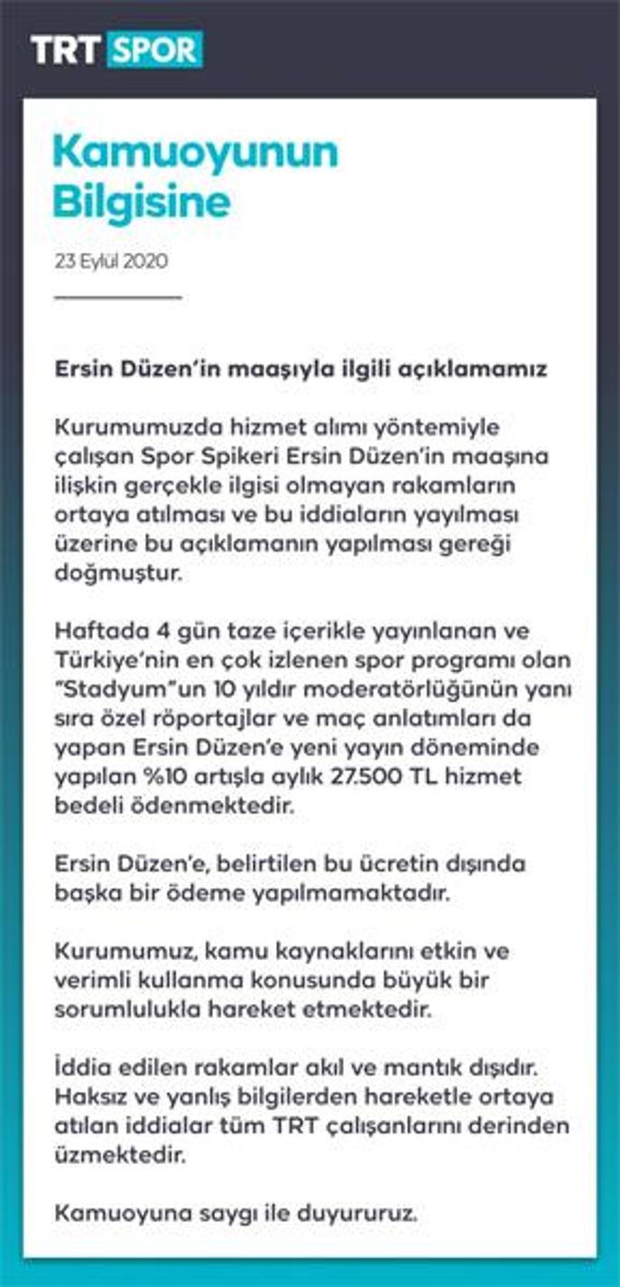 Son dakika | TRT Spor Ersin Düzenin maaşını açıkladı