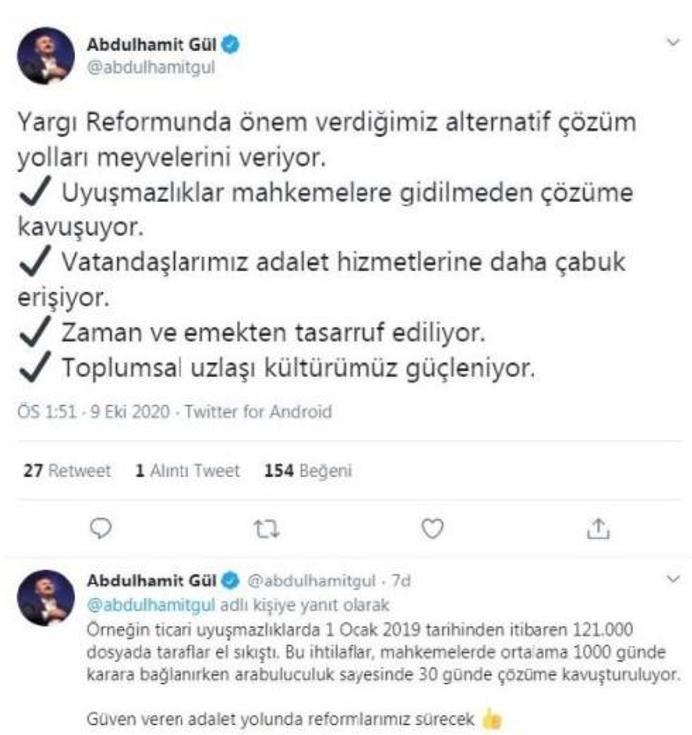 Bakan Gül: Yargı Reformunda önem verdiğimiz alternatif çözüm yolları meyvelerini veriyor