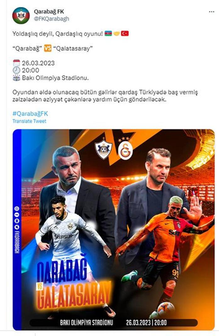 Galatasarayın rakibi Qarabağ Resmen açıklandı