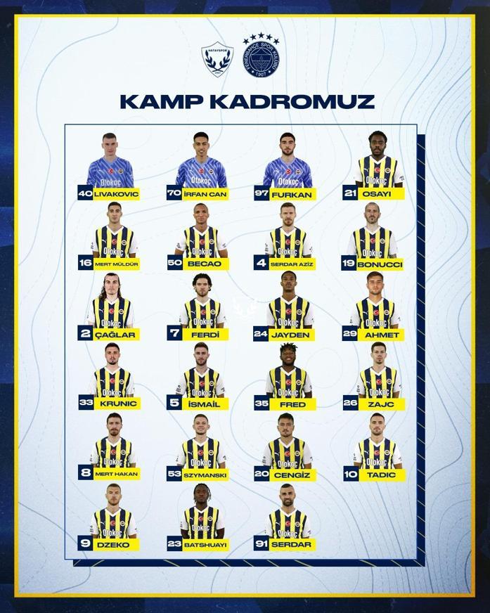 Fenerbahçenin Hatayspor maçı kamp kadrosu açıklandı Fred müjdesi